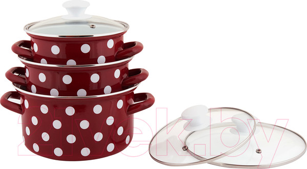 Изображение товара Набор кастрюль КМЗ Белый горох 1 Люкс (3шт, красный)