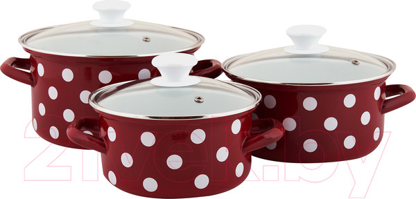 Изображение товара Набор кастрюль КМЗ Белый горох 1 Люкс (3шт, красный)