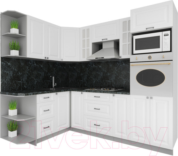 Изображение товара Кухонный гарнитур Интерлиния Мила Деко 1.68x2.4 левая (белый/белый/кастилло темный)