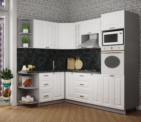 Изображение товара Кухонный гарнитур Интерлиния Мила Деко 1.68x2.4 левая (белый/белый/кастилло темный)