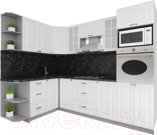 Изображение товара Кухонный гарнитур Интерлиния Мила Деко 1.68x2.6 левая (белый/белый/кастилло темный)