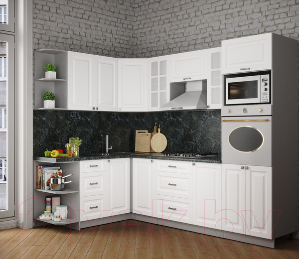 Изображение товара Кухонный гарнитур Интерлиния Мила Деко 1.68x2.6 левая (белый/белый/кастилло темный)