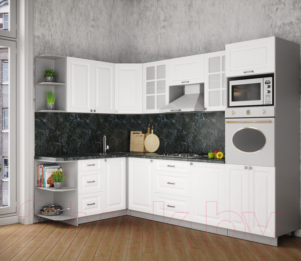 Изображение товара Кухонный гарнитур Интерлиния Мила Деко 1.68x2.8 левая (белый/белый/кастилло темный)