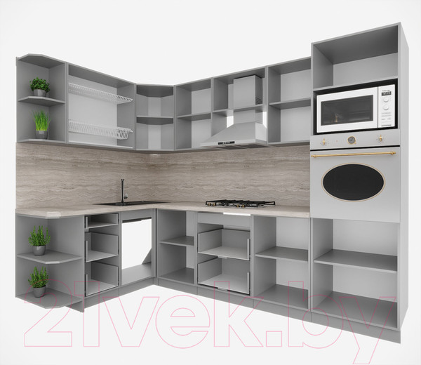 Изображение товара Кухонный гарнитур Интерлиния Мила Деко 1.68x2.8 левая (белый/белый/кастилло темный)