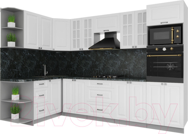 Изображение товара Кухонный гарнитур Интерлиния Мила Деко 1.68x3.0 левая (белый/белый/кастилло темный)