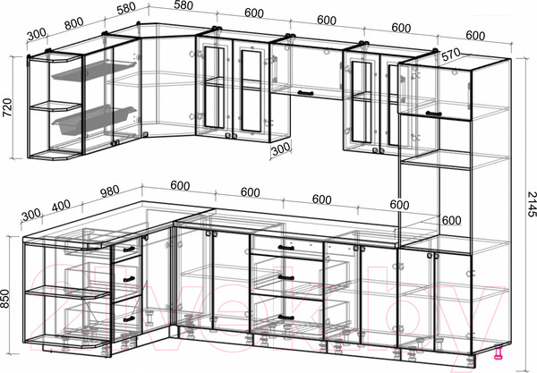Изображение товара Кухонный гарнитур Интерлиния Мила Деко 1.68x3.0 левая (белый/белый/кастилло темный)