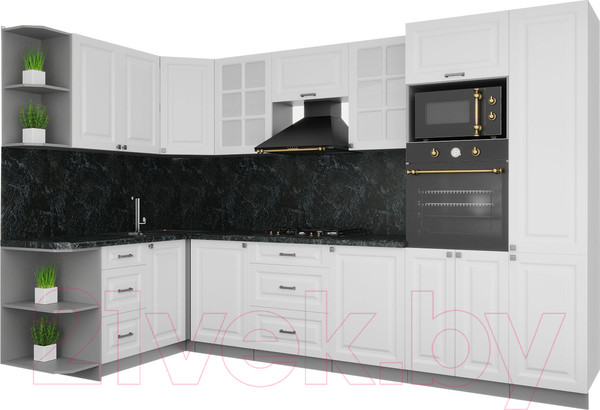 Изображение товара Кухонный гарнитур Интерлиния Мила Деко 1.68x3.2 левая (белый/белый/кастилло темный)