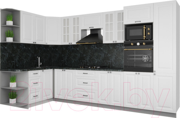 Изображение товара Кухонный гарнитур Интерлиния Мила Деко 1.68x3.4 левая (белый/белый/кастилло темный)