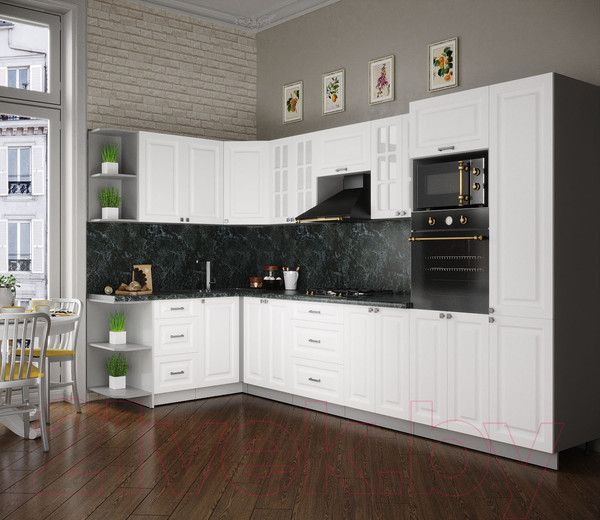 Изображение товара Кухонный гарнитур Интерлиния Мила Деко 1.68x3.4 левая (белый/белый/кастилло темный)