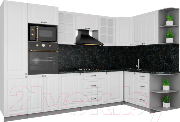 Изображение товара Кухонный гарнитур Интерлиния Мила Деко 1.68x3.2 правая (белый/белый/кастилло темный)