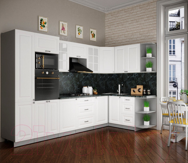 Изображение товара Кухонный гарнитур Интерлиния Мила Деко 1.68x3.2 правая (белый/белый/кастилло темный)