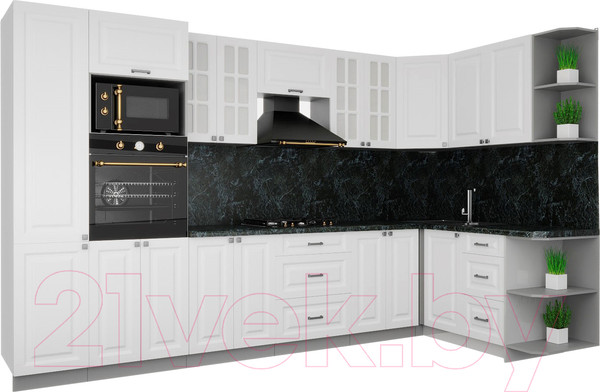 Изображение товара Кухонный гарнитур Интерлиния Мила Деко 1.68x3.4 правая (белый/белый/кастилло темный)