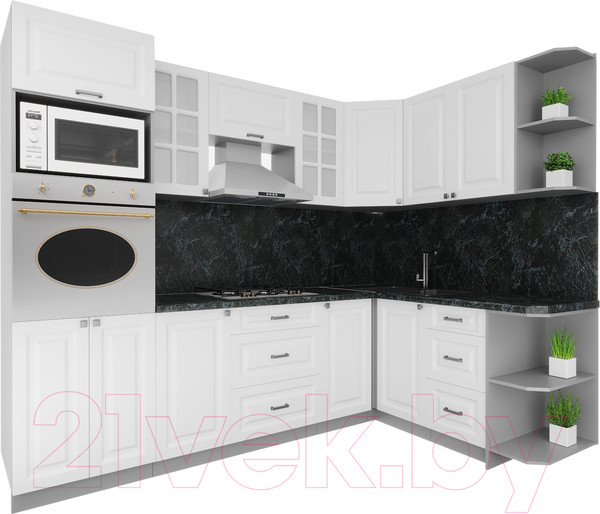 Изображение товара Кухонный гарнитур Интерлиния Мила Деко 1.68x2.6 правая (белый/белый/кастилло темный)