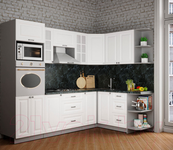 Изображение товара Кухонный гарнитур Интерлиния Мила Деко 1.68x2.6 правая (белый/белый/кастилло темный)