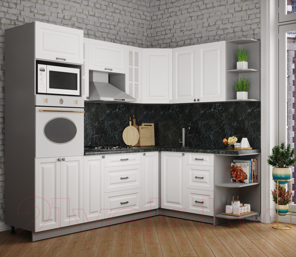 Изображение товара Кухонный гарнитур Интерлиния Мила Деко 1.68x2.4 правая (белый/белый/кастилло темный)