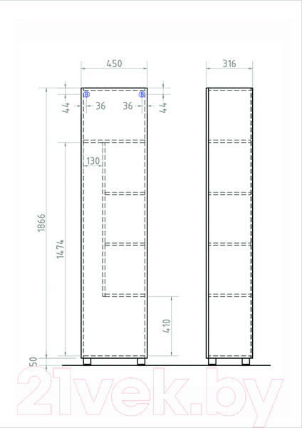 Изображение товара Шкаф-пенал для ванной Vigo Geometry 450 (белый)