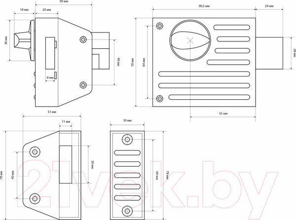 Изображение товара Замок накладной Стандарт ЗН1-2.1С (бронза)