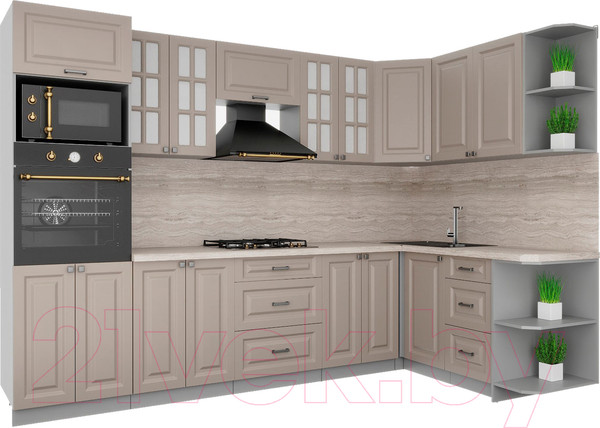 Изображение товара Кухонный гарнитур Интерлиния Мила Деко 1.68x3.0 правая (луна/луна/травертин серый)