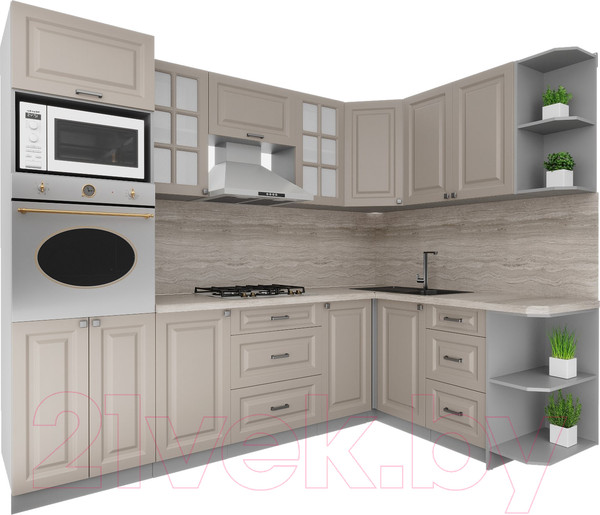 Изображение товара Кухонный гарнитур Интерлиния Мила Деко 1.68x2.6 правая (луна/луна/травертин серый)