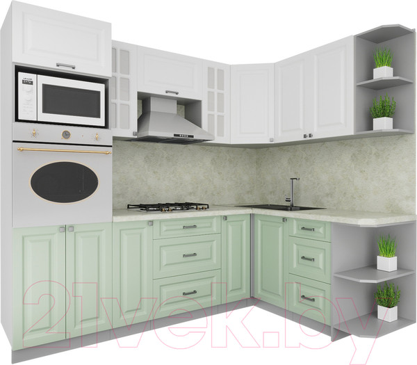 Изображение товара Кухонный гарнитур Интерлиния Мила Деко 1.68x2.4 правая (белый/мята/опал светлый)