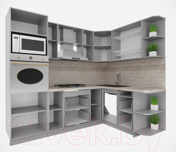 Изображение товара Кухонный гарнитур Интерлиния Мила Деко 1.68x2.4 правая (белый/мята/опал светлый)