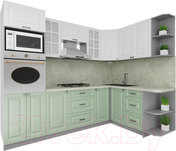 Изображение товара Кухонный гарнитур Интерлиния Мила Деко 1.68x2.6 правая (белый/мята/опал светлый)
