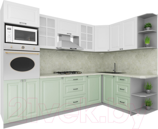 Изображение товара Кухонный гарнитур Интерлиния Мила Деко 1.68x2.8 правая (белый/мята/опал светлый)