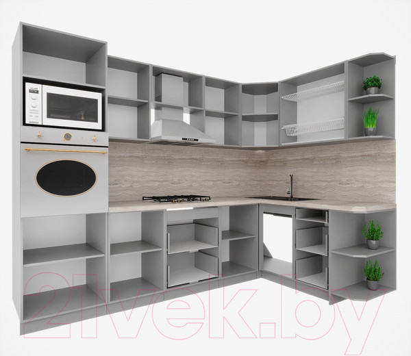 Изображение товара Кухонный гарнитур Интерлиния Мила Деко 1.68x2.8 правая (белый/мята/опал светлый)
