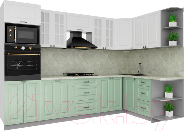 Изображение товара Кухонный гарнитур Интерлиния Мила Деко 1.68x3.0 правая (белый/мята/опал светлый)