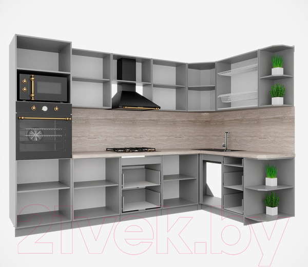 Изображение товара Кухонный гарнитур Интерлиния Мила Деко 1.68x3.0 правая (белый/мята/опал светлый)