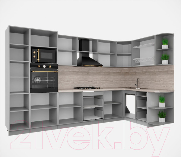 Изображение товара Кухонный гарнитур Интерлиния Мила Деко 1.68x3.4 правая (белый/мята/опал светлый)