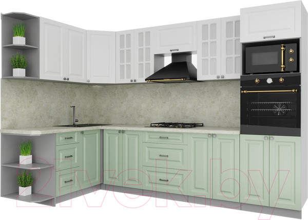 Изображение товара Кухонный гарнитур Интерлиния Мила Деко 1.68x3.0 левая (белый/мята/опал светлый)