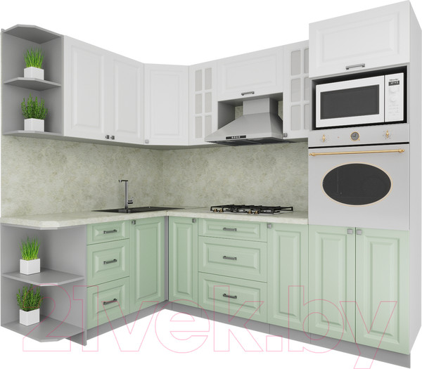 Изображение товара Кухонный гарнитур Интерлиния Мила Деко 1.68x2.4 левая (белый/мята/опал светлый)