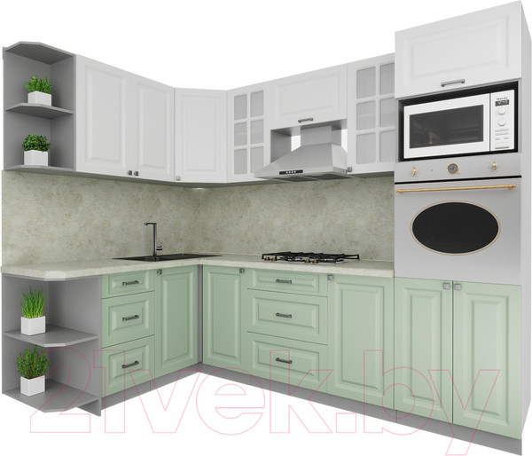 Изображение товара Кухонный гарнитур Интерлиния Мила Деко 1.68x2.6 левая (белый/мята/опал светлый)