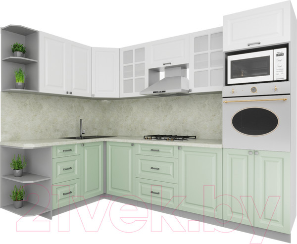 Изображение товара Кухонный гарнитур Интерлиния Мила Деко 1.68x2.8 левая (белый/мята/опал светлый)