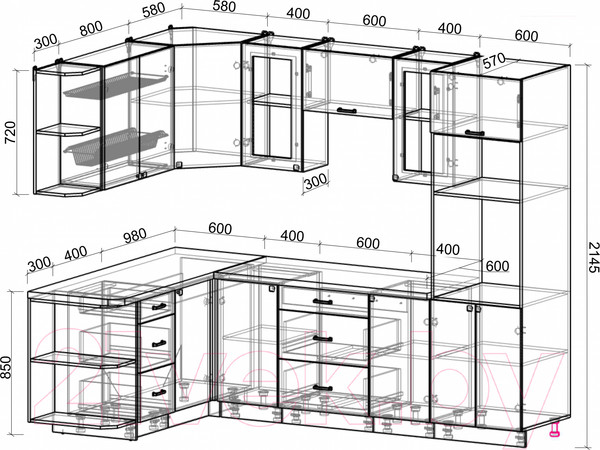 Изображение товара Кухонный гарнитур Интерлиния Мила Деко 1.68x2.6 левая (мята/мята/травертин серый)
