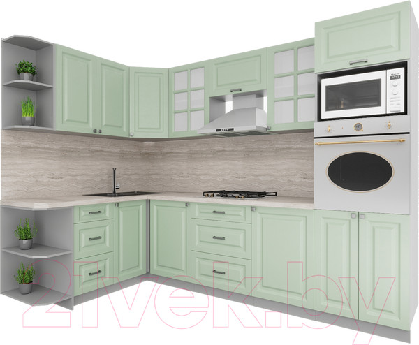 Изображение товара Кухонный гарнитур Интерлиния Мила Деко 1.68x2.8 левая (мята/мята/травертин серый)
