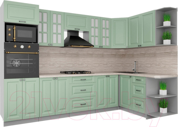 Изображение товара Кухонный гарнитур Интерлиния Мила Деко 1.68x3.0 правая (мята/мята/травертин серый)