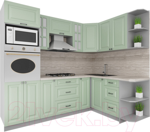 Изображение товара Кухонный гарнитур Интерлиния Мила Деко 1.68x2.4 правая (мята/мята/травертин серый)