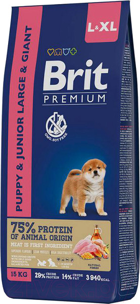 Изображение товара Сухой корм для собак Brit Premium Dog Puppy and Junior Large and Giant с курицей / 5049981 (15кг)