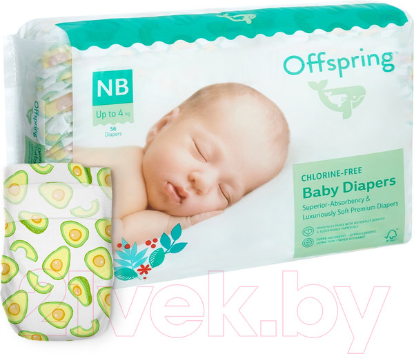 Изображение товара Подгузники детские Offspring NB 2-4кг Авокадо / OF01NB56AVO (56шт)
