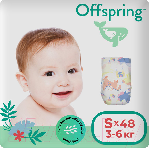 Изображение товара Подгузники детские Offspring S 3-6кг Единороги / OF01S48FRT (48шт)