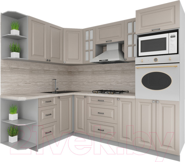 Изображение товара Кухонный гарнитур Интерлиния Мила Деко 1.68x2.4 левая (луна/луна/травертин серый)