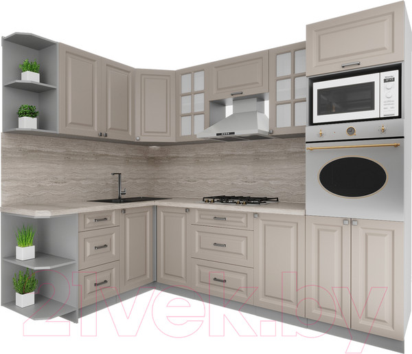 Изображение товара Кухонный гарнитур Интерлиния Мила Деко 1.68x2.6 левая (луна/луна/травертин серый)