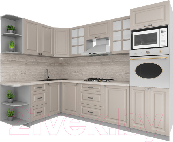 Изображение товара Кухонный гарнитур Интерлиния Мила Деко 1.68x2.8 левая (луна/луна/травертин серый)