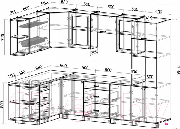 Изображение товара Кухонный гарнитур Интерлиния Мила Деко 1.68x2.8 левая (луна/луна/травертин серый)