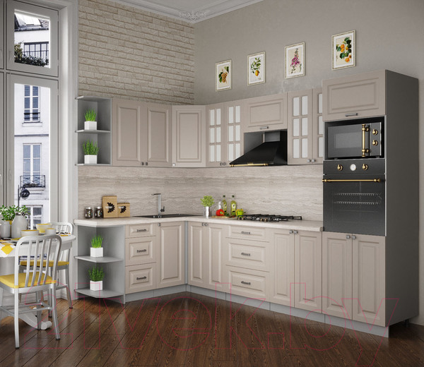 Изображение товара Кухонный гарнитур Интерлиния Мила Деко 1.68x3.0 левая (луна/луна/травертин серый)