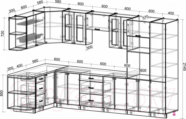 Изображение товара Кухонный гарнитур Interline Мила Деко 1.68x3.4 левая (луна/луна/травертин серый)