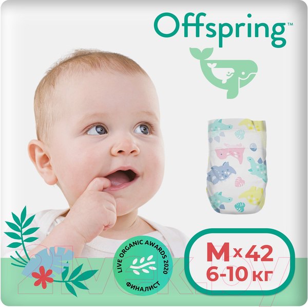 Подгузники детские Offspring M 6-10кг Динозавры / OF01M42DNL (42шт)