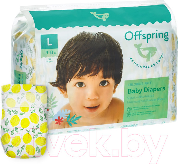Изображение товара Подгузники детские Offspring L 9-13кг Лимоны / OF01L36LM (36шт)